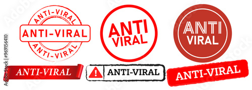 Anti-viral vaccine stamp red badge pharmaceutical cure healthcare sticker sign medicine design set collection
