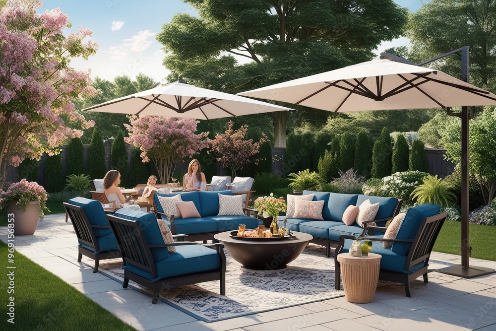 Fototapeta premium 3D Outdoor Patio Design for Relaxation and Entertaining in a Beautiful Garden Setting