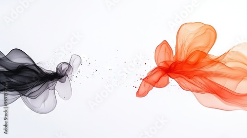  Two differently colored smokestacks form a flower on a white canvas, with a droplet of water at the base (43