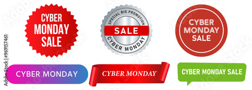 Cyber Monday sale stamp colorful badge advertisement special promotion e-commerce marketing ads design set collection