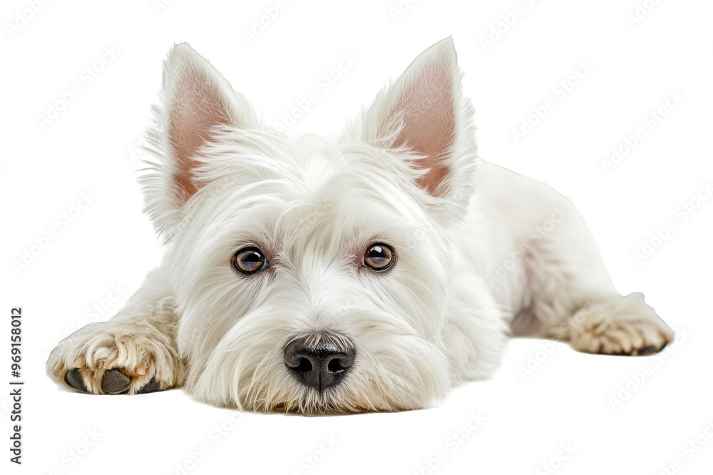 Lying West Highland White Terrier dog on transparent background Lying West Highland White Terrier dog on transparent background