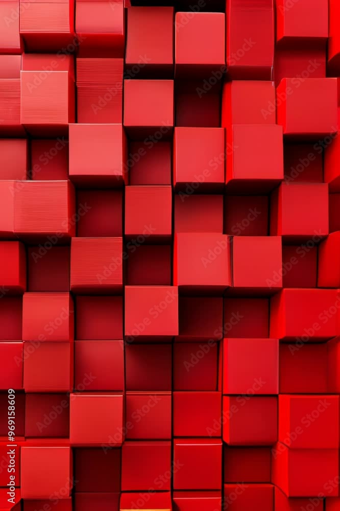 vertical slow motion video of Geometric Pattern of 3D Red Cubes forming a Wall Texture vertical slow motion video of Geometric Pattern of 3D Red Cubes forming a Wall Texture