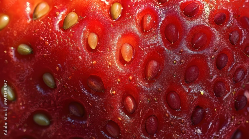 Close-up of a strawberry showcasing its vibrant red texture and tiny seeds. Close-up of a strawberry showcasing its vibrant red texture and tiny seeds.