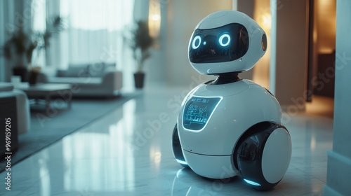 Futuristic robotic assistants for personal home care: A robot helping with chores and providing care for the elderly.