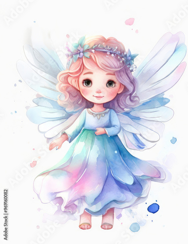 Adorable watercolor painted angel.