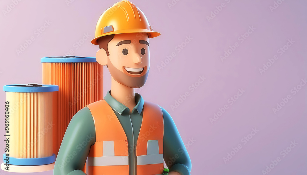 A cheerful construction worker in a hard hat stands confidently with tools, symbolizing safety and teamwork in the construction industry. A cheerful construction worker in a hard hat stands confidently with tools, symbolizing safety and teamwork in the construction industry.