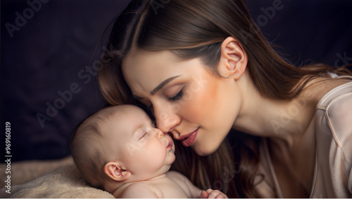 Caring mother with a joyful baby bonding closely in a warm atmosphere for family love concept 