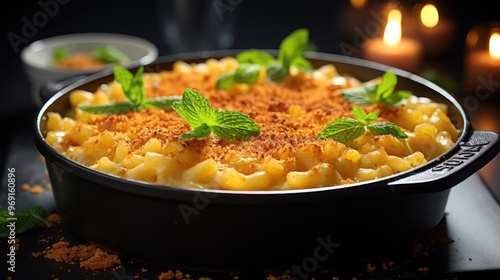 Front view fragrant mac and cheese with white background and spotlight for advertise and presentation 