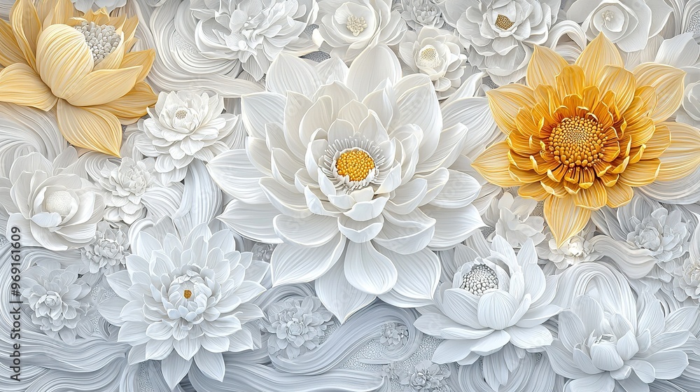 A Painting with a Central Yellow Flower A Painting with a Central Yellow Flower