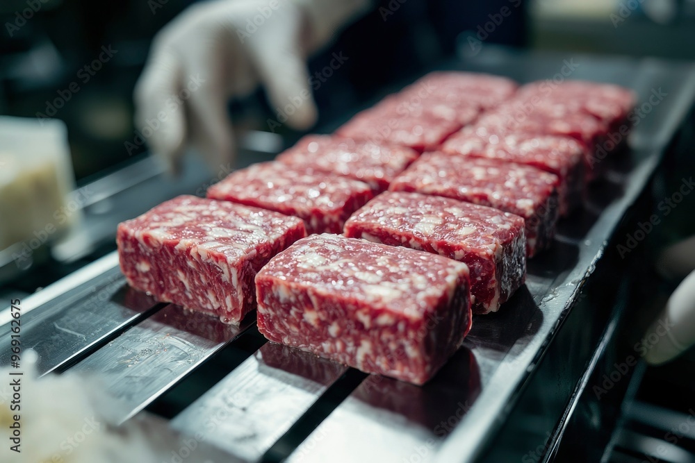 Close-up of Raw Marbled Meat Steaks on a Metal Tray Close-up of Raw Marbled Meat Steaks on a Metal Tray