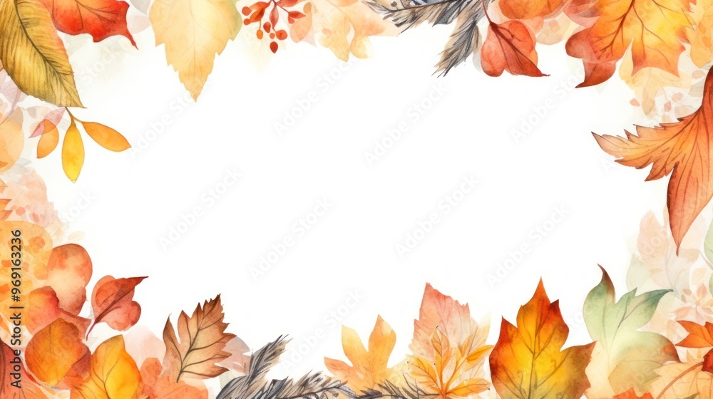 Autumn Leaves Frame on Soft Watercolor Background. Elegant Border Design. Copy Space Autumn Leaves Frame on Soft Watercolor Background. Elegant Border Design. Copy Space