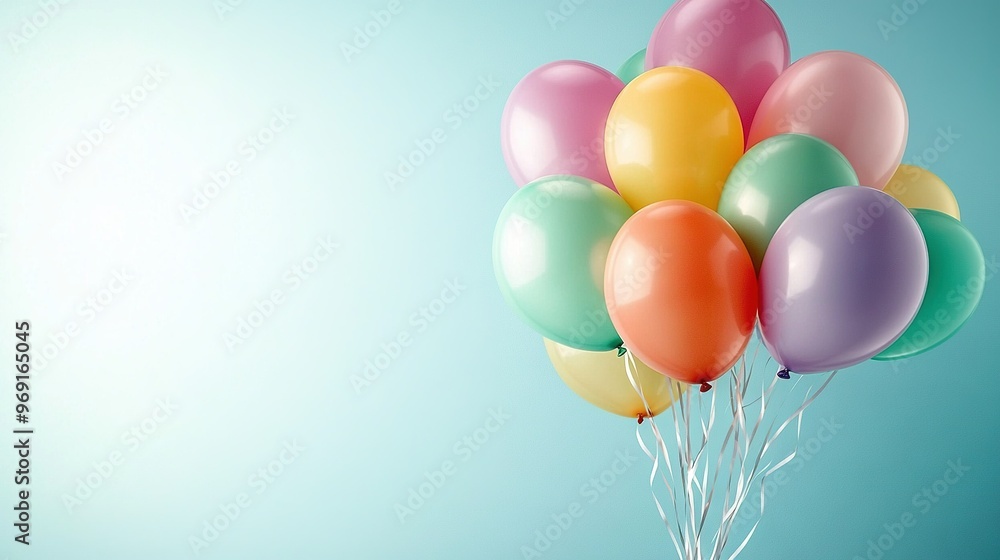A collection of colorful balloons bobbing in the sky against a blue backdrop, with space for a caption A collection of colorful balloons bobbing in the sky against a blue backdrop, with space for a caption