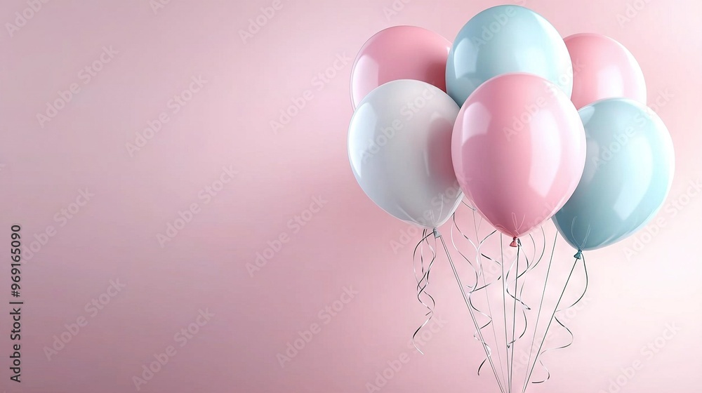 Pink wall, pink backdrop, balloon-filled sky Pink wall, pink backdrop, balloon-filled sky