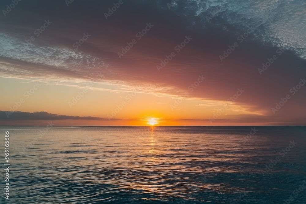 Obraz premium Vibrant Sunrise Above Serene Ocean Waves with Colorful Highlights