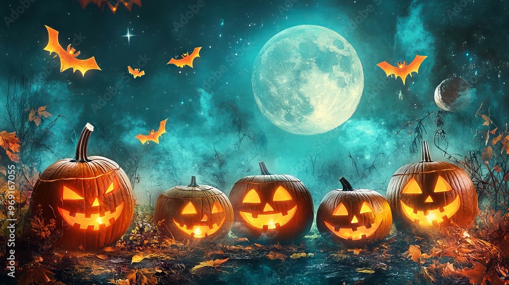 Naklejka premium Eerie halloween forest with gnarled trees and foggy atmosphere, perfect for spooky seasonal designs and haunted themes