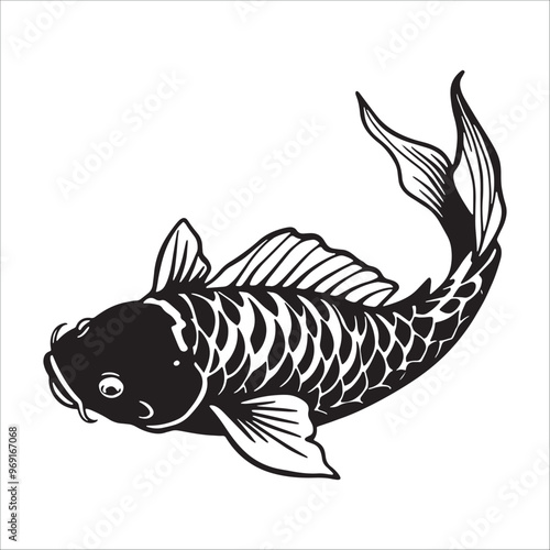 Koi fish isolated on white background. Vector hand drawn illustration.