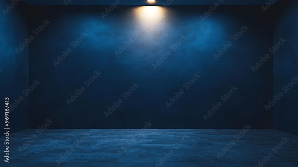 Deep indigo wall with a warm spotlight shining from above at a wide angle, leaving space for text or clean design with an inviting glow. Deep indigo wall with a warm spotlight shining from above at a wide angle, leaving space for text or clean design with an inviting glow.