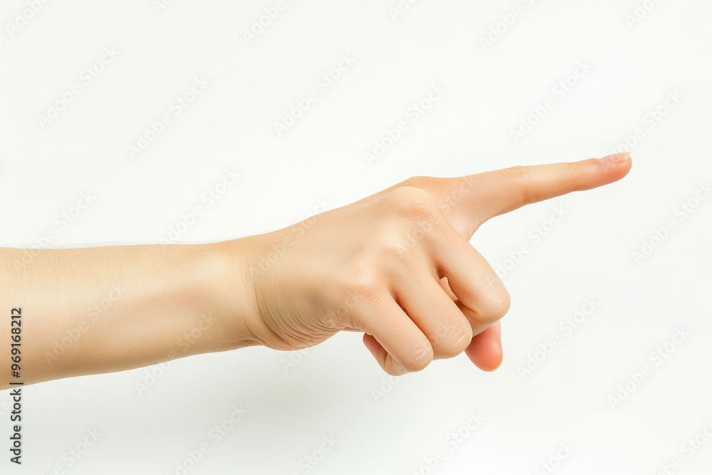 Close-up of a hand pointing, isolated on a white background with a clipping path, A finger touching a screen or reality touch display for an interaction concept Close-up of a hand pointing, isolated on a white background with a clipping path, A finger touching a screen or reality touch display for an interaction concept