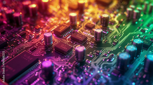 Rainbow Retro Circuitry: Vibrant, Colorful, Futuristic, Electronic, Technology, Abstract Design