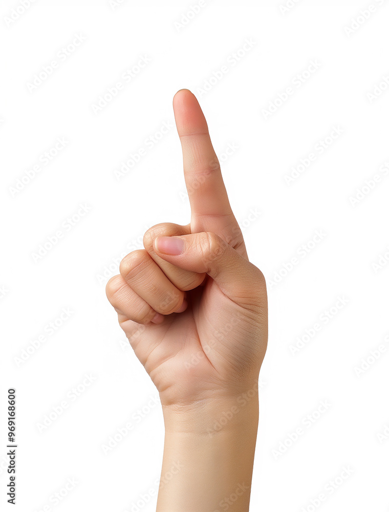 Close-up of a hand with the index finger pointing upwards, against a white background
Close-up of a hand with the index finger pointing upwards, against a white background