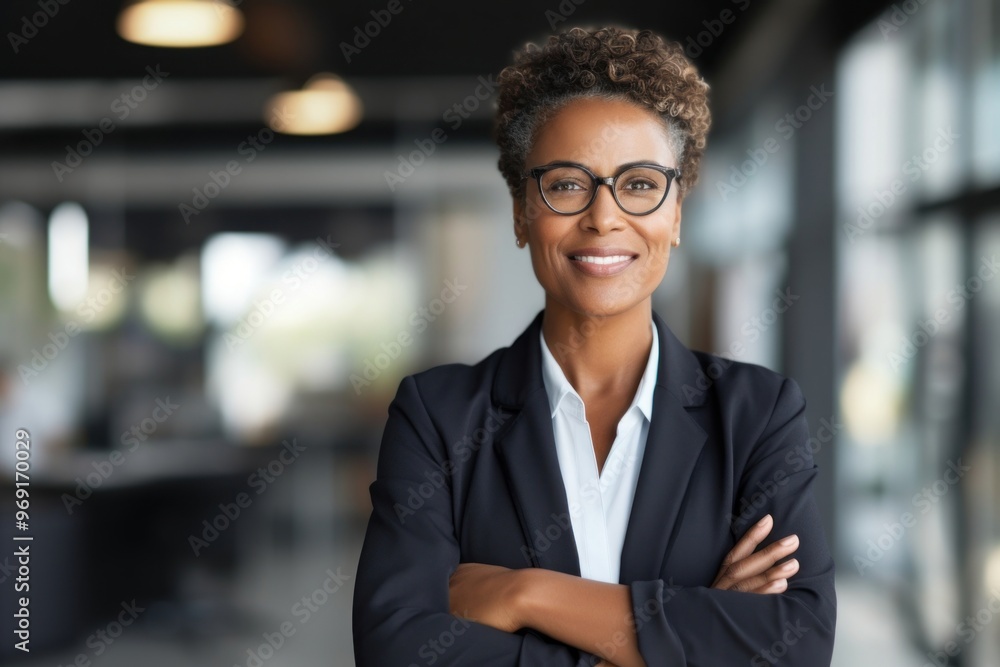 Middle aged black business woman smiling arms crossed glasses adult smile. Middle aged black business woman smiling arms crossed glasses adult smile.