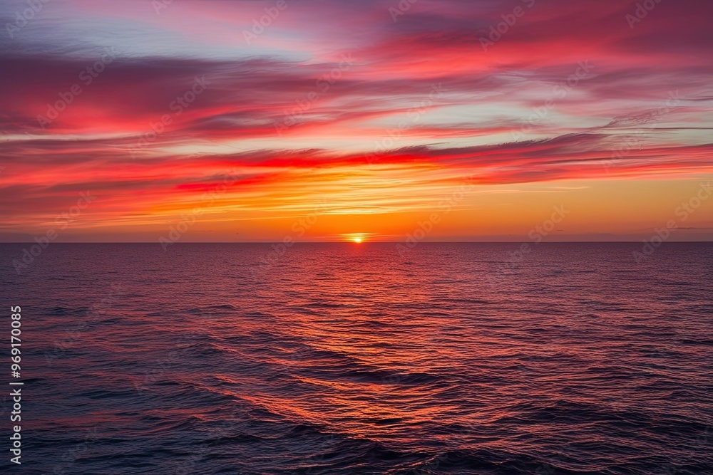Fototapeta premium Breathtaking Ocean Sunset with Vibrant Colors and Serene Horizon View