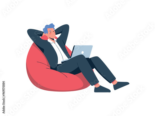 person sitting on a cozy armchair working on laptop