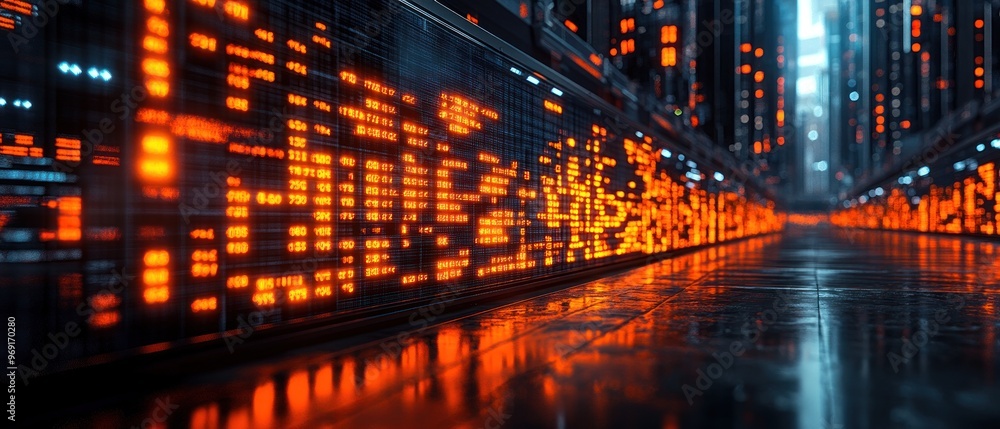 Illuminated Digital Data Wall in a Server Room Illuminated Digital Data Wall in a Server Room