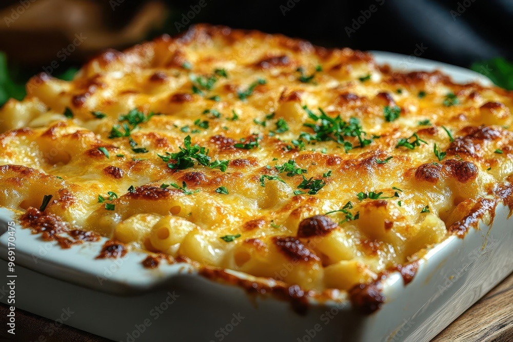 decadent mac and cheese casserole with golden crispy top extreme closeup showcases oozing cheese and perfectly baked crust in rustic white baking dish decadent mac and cheese casserole with golden crispy top extreme closeup showcases oozing cheese and perfectly baked crust in rustic white baking dish
