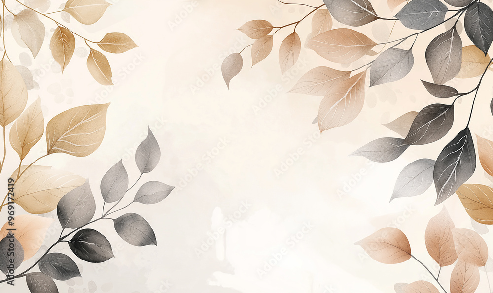 A delicate watercolor background with an autumnal theme, featuring soft pastel colors and intricate leaves and branches framing the edges of the canvas A delicate watercolor background with an autumnal theme, featuring soft pastel colors and intricate leaves and branches framing the edges of the canvas