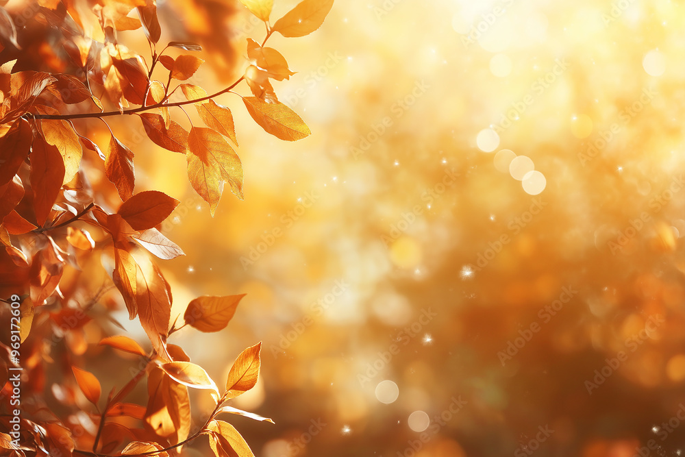 Autumn forest background with blurred golden leaves and sunlight. Beautiful autumn nature scene. Autumn season banner Autumn forest background with blurred golden leaves and sunlight. Beautiful autumn nature scene. Autumn season banner