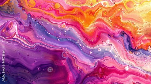 Wallpaper Mural fluid painting with very vivid colors and liquid drops in an abstract flow perfect for showcasing a vibrant and glossy artistic background Torontodigital.ca