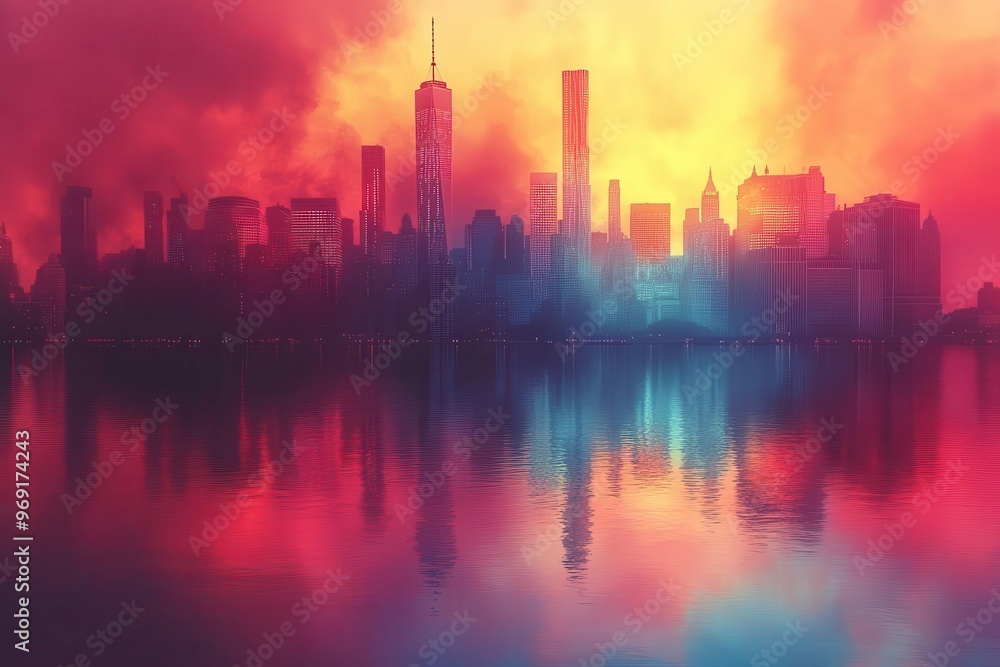 dramatic cityscape under intense heatwave shimmering air distortions and vibrant sun rays urban heat island effect visualized with thermal imaging palette dramatic cityscape under intense heatwave shimmering air distortions and vibrant sun rays urban heat island effect visualized with thermal imaging palette