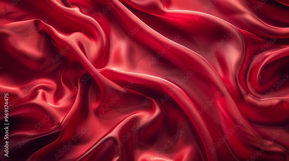 Fototapeta premium glossy red satin fabric background with smooth and soft texture perfect for illustrating luxury material and glamour in fashion and textile design