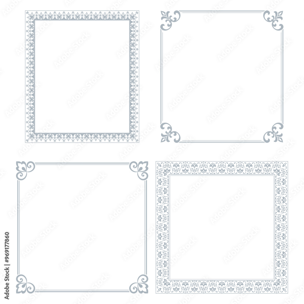 Set of decorative frames Elegant vector element for design in Eastern style, place for text. Floral gray and white borders. Lace illustration for invitations and greeting cards Set of decorative frames Elegant vector element for design in Eastern style, place for text. Floral gray and white borders. Lace illustration for invitations and greeting cards