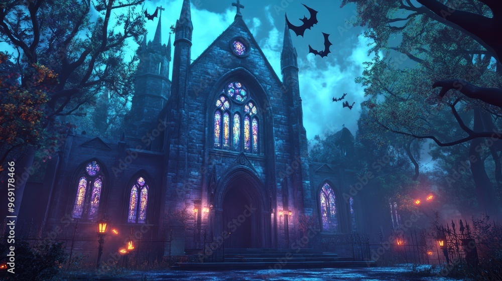 Gothic Church Under a Mysterious Night Sky Gothic Church Under a Mysterious Night Sky