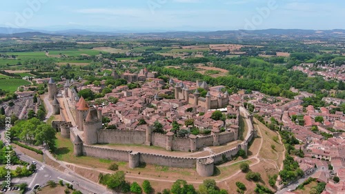 Wallpaper Mural Carcassonne, France: Aerial view of famous French historic city, fortified old town center Cité de Carcassonne, summer day with blue sky - landscape panorama of Europe from above
 Torontodigital.ca