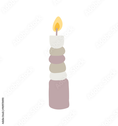 Wax vector decoration aesthetics candle. Hand drawn colored illustration. Delicate romantic element of decor. Cozy glowing burning candle wick. christmas, wedding, birthday, valentine day