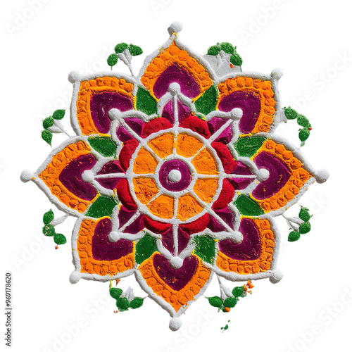 Happy Diwali with Rangoli on transparent background, Generative ai. photo