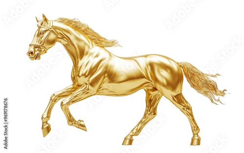 A majestic golden horse on white background,png