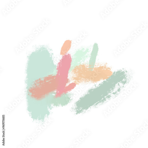 Pastel green, red, orange artistic brushstroke stains
