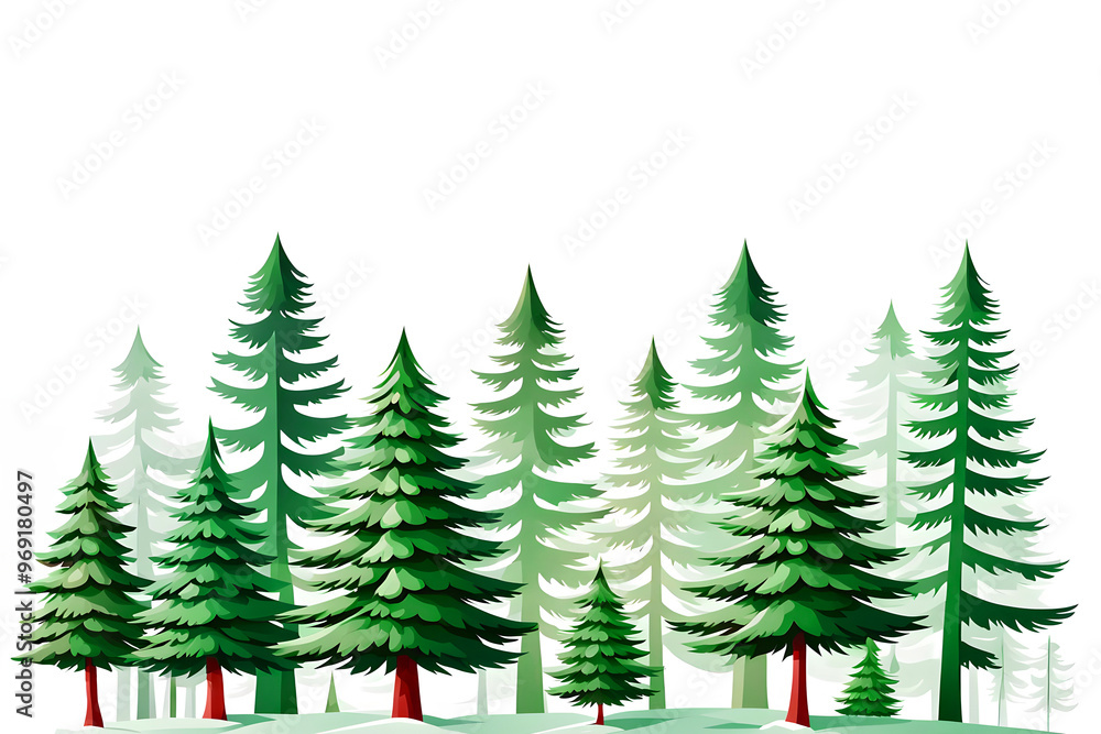 Obraz premium Fir trees in a row on white background 