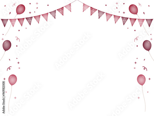 秋にぴったりなコクのあるボルドーのガーランドと風船と紙吹雪のフレーム背景イラスト