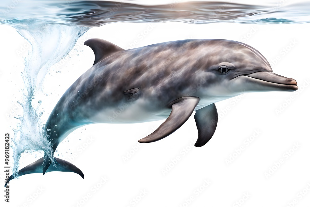 Naklejka premium Bottlenose dolphin animal on white background, Ai Generated