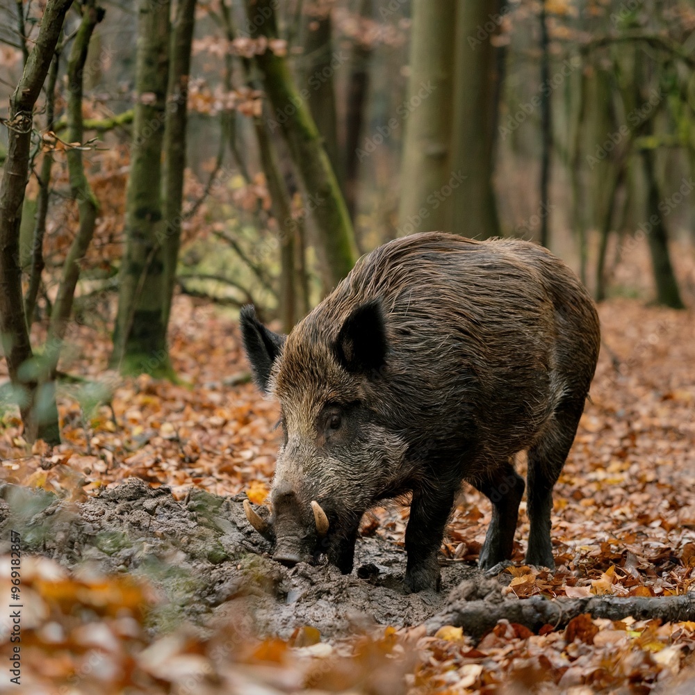 Wild Boar with its Snout Buried Deep in the Forest Floor Wild Boar with its Snout Buried Deep in the Forest Floor