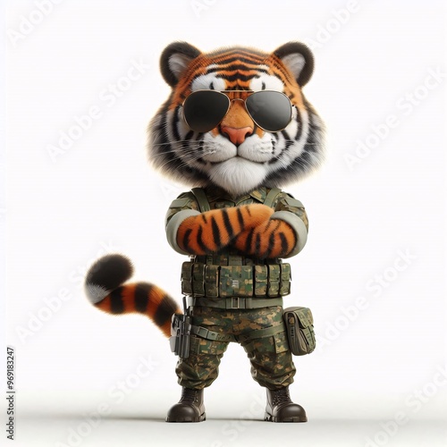 Animals in military clothes on a white background photo