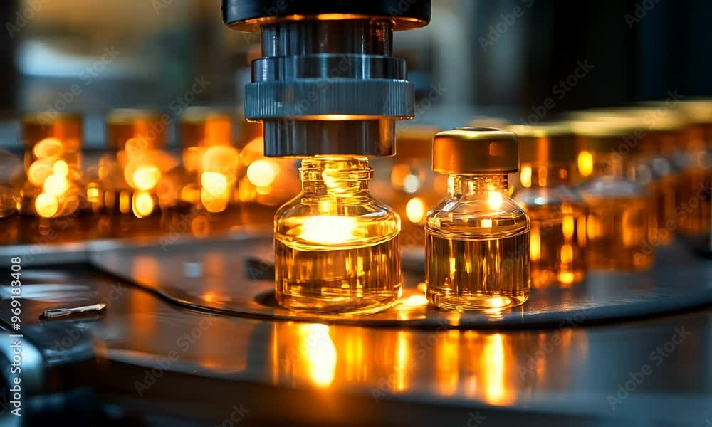Pharmaceutical Production: Filling and Sealing Vials on a Conveyor Belt Pharmaceutical Production: Filling and Sealing Vials on a Conveyor Belt