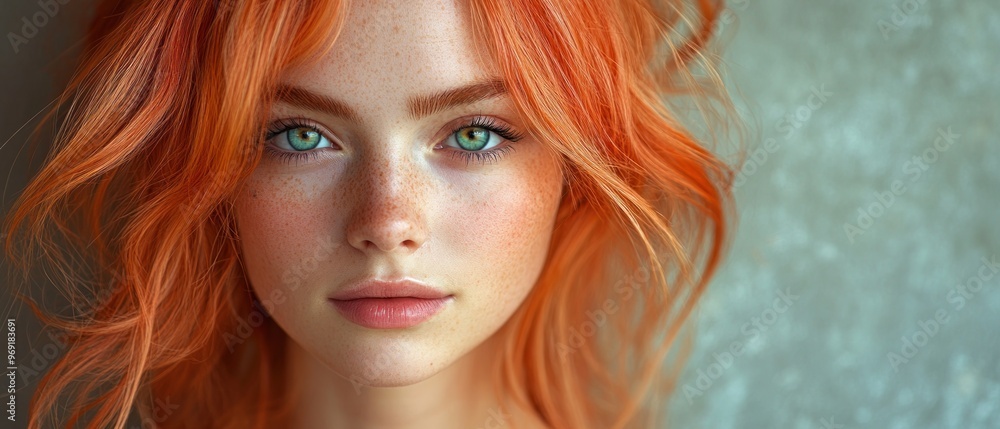 Fototapeta premium Close-up Portrait of a Woman with Red Hair and Freckles