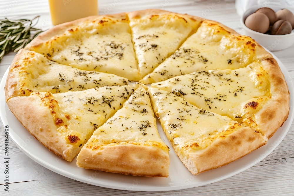 Cheese pizza with variety of cheeses melting together Cheese pizza with variety of cheeses melting together