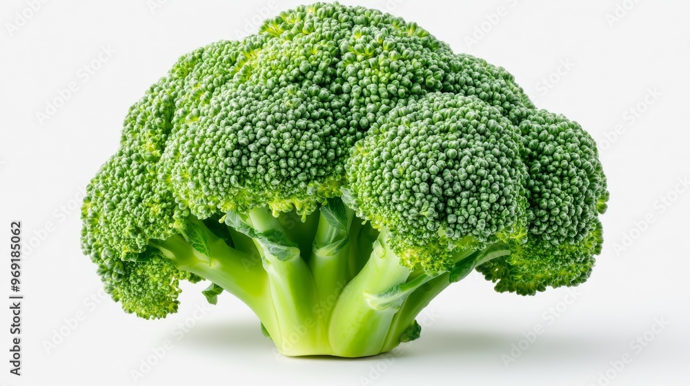 Fresh broccoli head with vibrant green color isolated background Fresh broccoli head with vibrant green color isolated background
